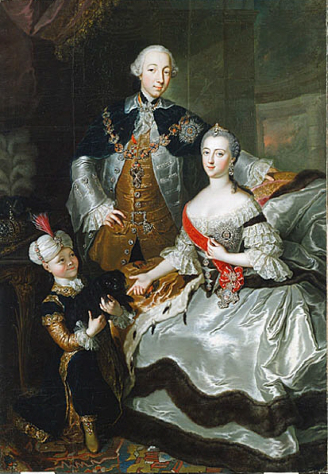 Зображені щасливою парою майбутні Петро ІІІ і Катерина ІІ, як і вся офіційна історія Російської імперії, мають ідилічний вигляд лише на пропагандистській картинці.